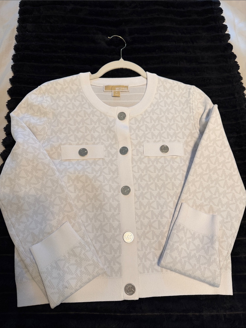 Michael Kors Cream MK Logo Knit Cardigan